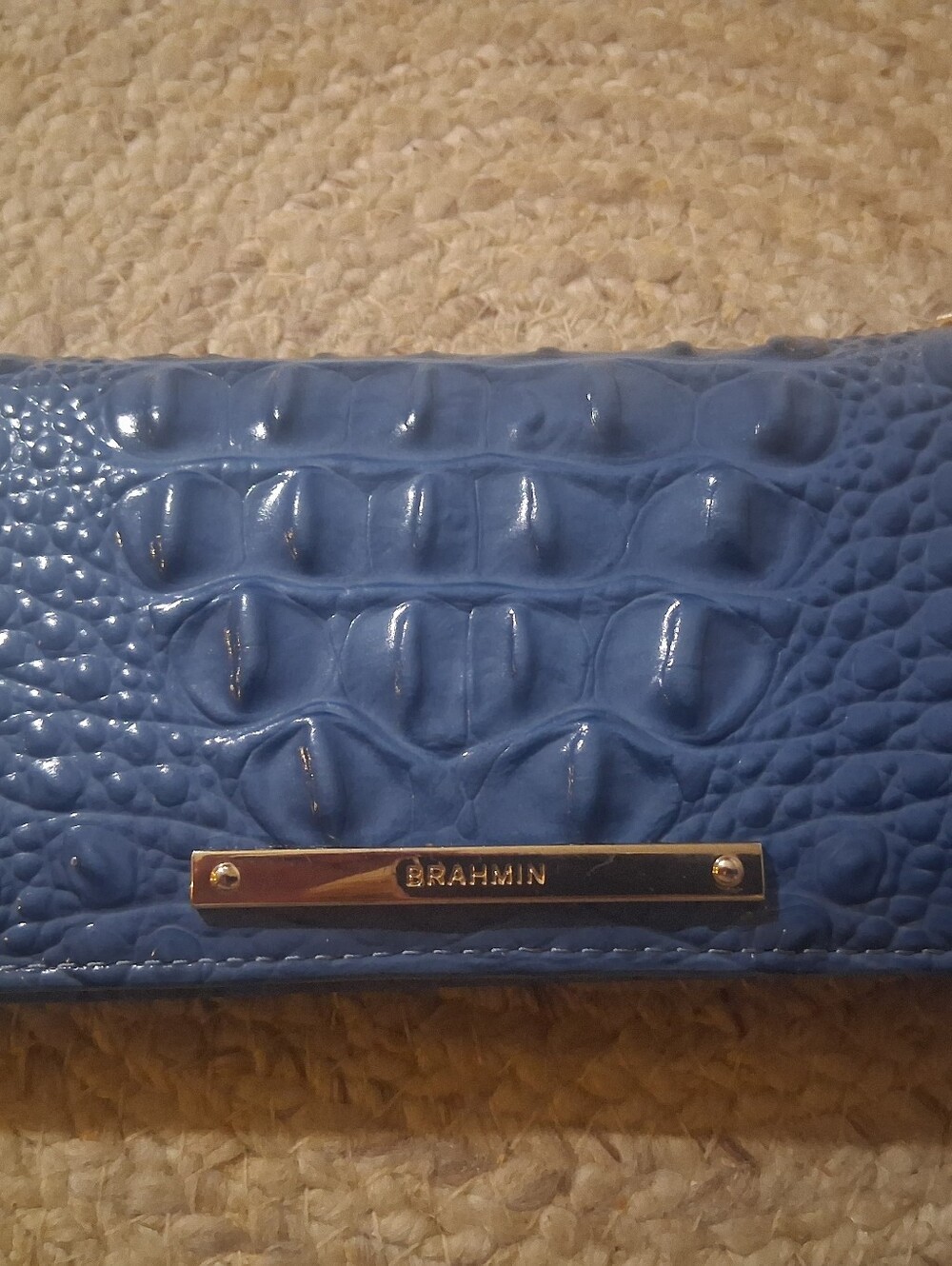 Brahmin Royal Blue Croc-Embossed Leather Wallet with Gold Plate